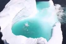 巨型冰山随波漂浮 内藏泳池